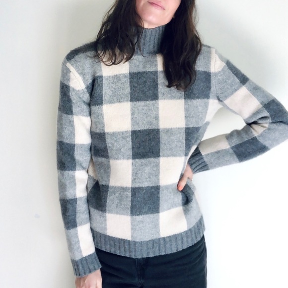 100% lambswool gray gingham sweater - Picture 12 of 14